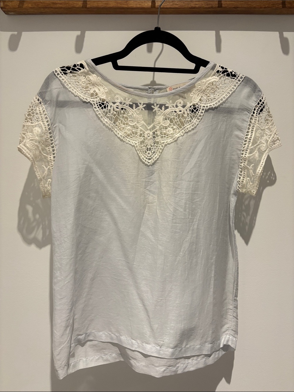 Paul & Joe Cream Lace-Yoke Short Sleeve Blouse